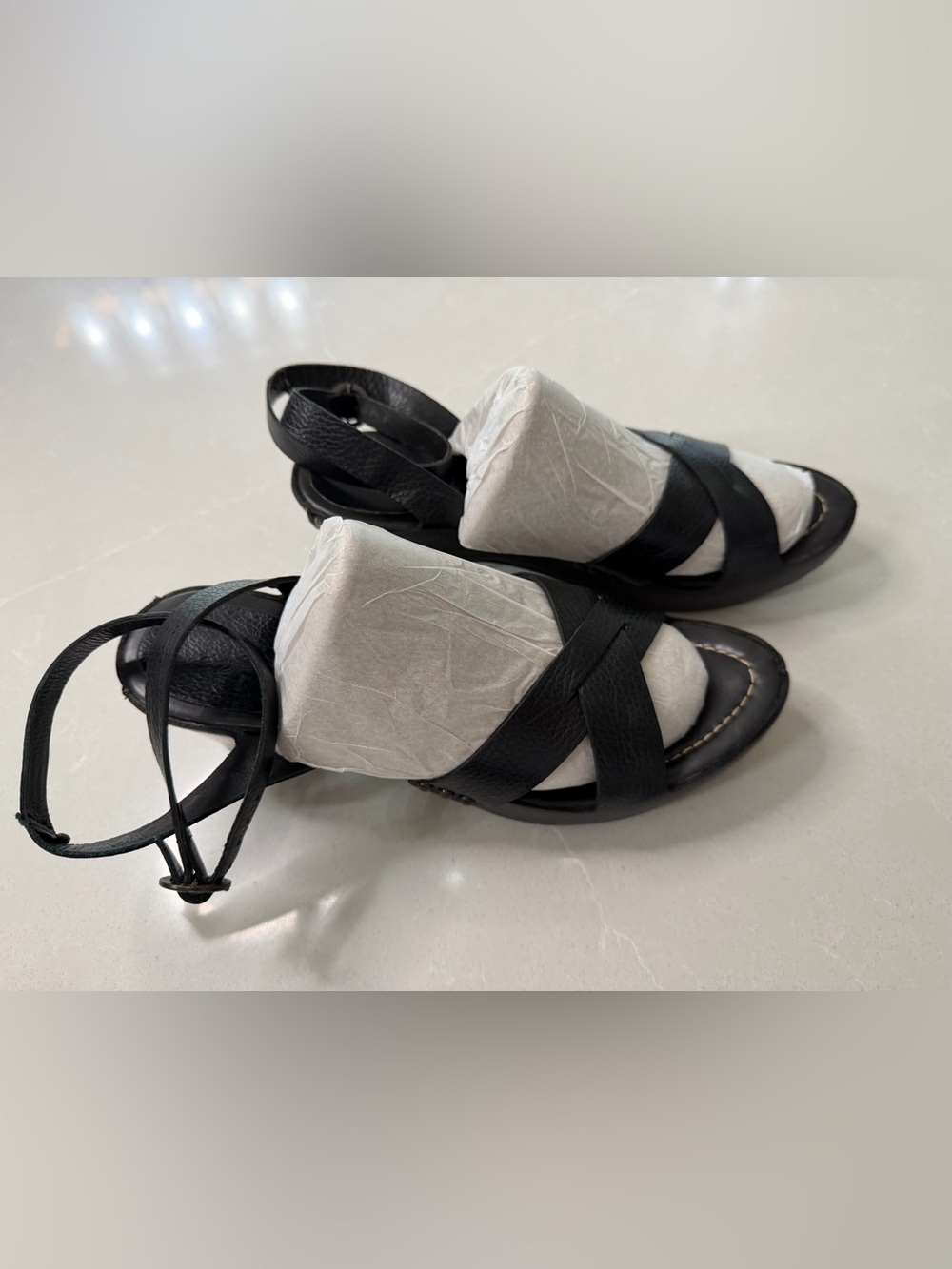 FRYE Black Thomasville Strappy Pebbled Leather Wedge Sandals, Size 9.5